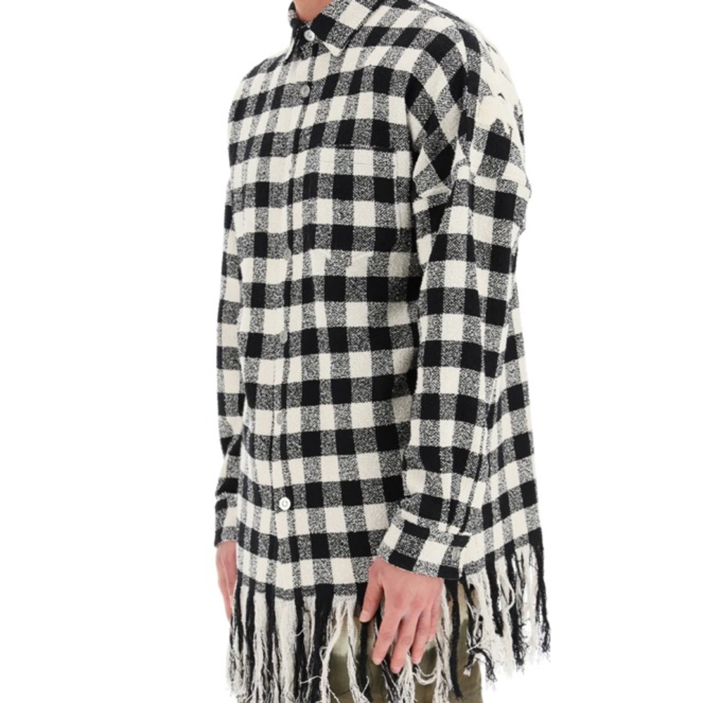 Palm Angels Fringed Checker Print Shirt B/O